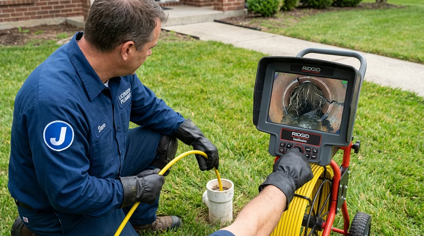 Sewer camera inspection being performed by Johns Plumbing LLC in Becket