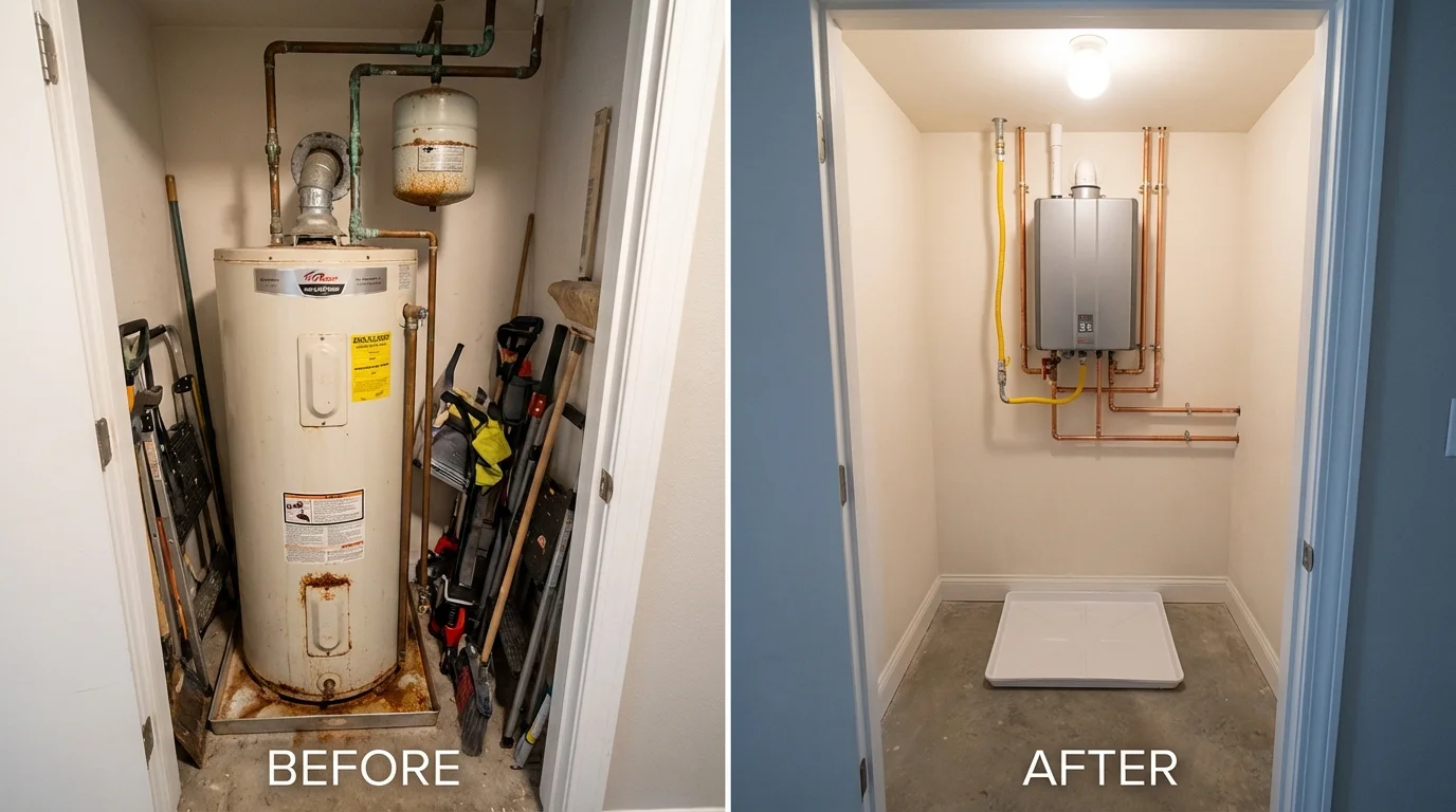 Tank water heater versus wall-mounted tankless unit comparison for Becket, MA homeowners